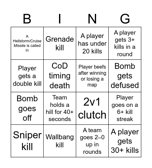 CDL Drinking Game Bingo Card