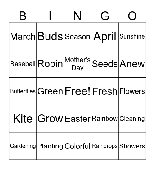 Spring Fling Bingo Card