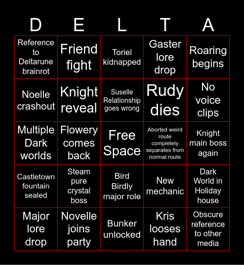 Deltarune Bingo (CH6) Bingo Card
