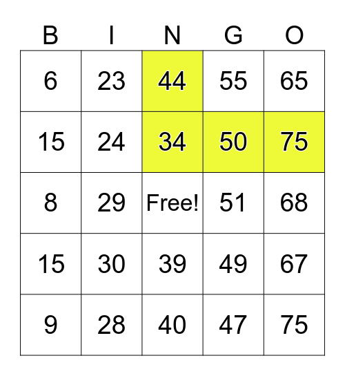 Summer Sun Bingo Card