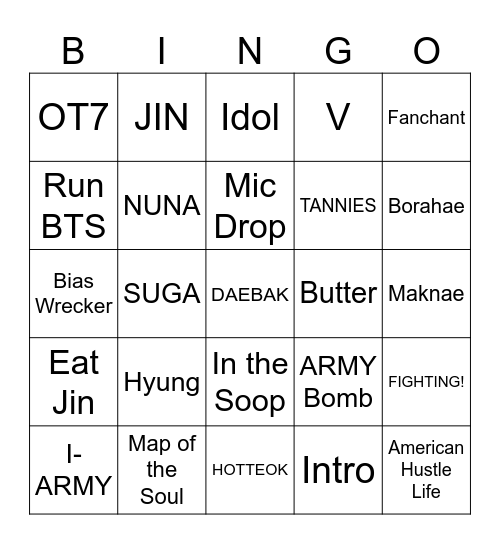KIMCHI GARDEN ES ARMY Bingo Card