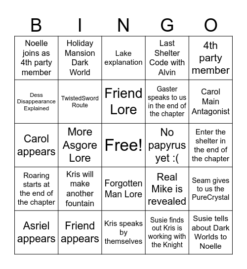 Deltarune Bingo Card