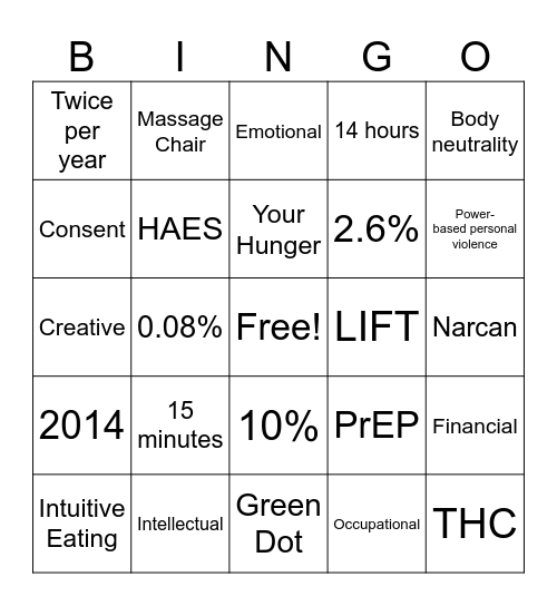 Wellness Bingo Card