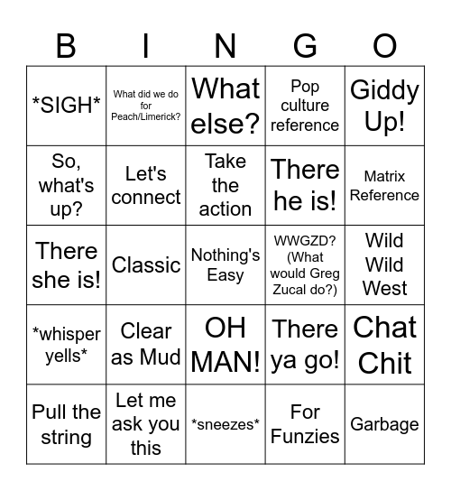 BTA Phrases Bingo Card