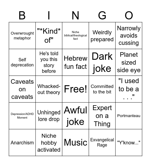 Jordanisms Bingo Card