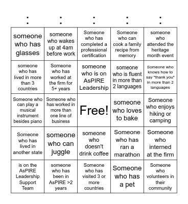 AsPIRE Members Only Bingo Card