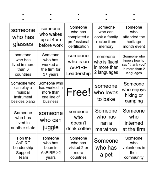AsPIRE Members Only Bingo Card