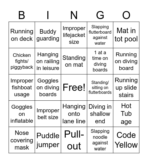 Rule Enforcement Bingo Card