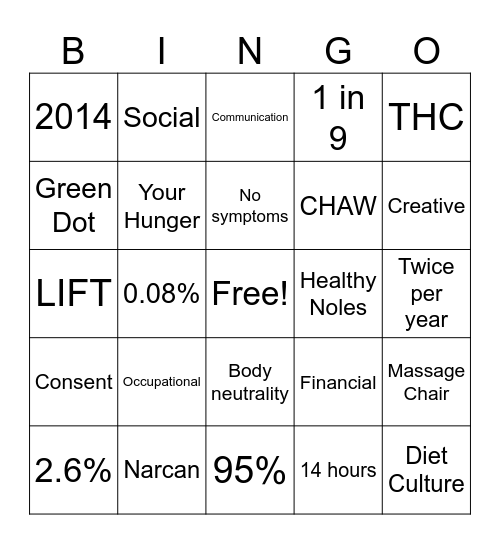 CHAW Wellness Bingo Card