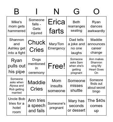 Mike and Courtney's Wedding Bingo Card