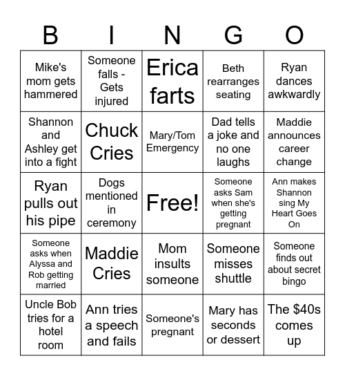 Mike and Courtney's Wedding Bingo Card