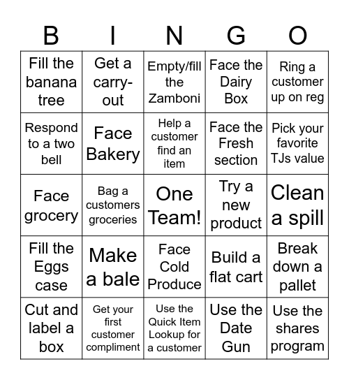 Crew Member Milestones Bingo Card