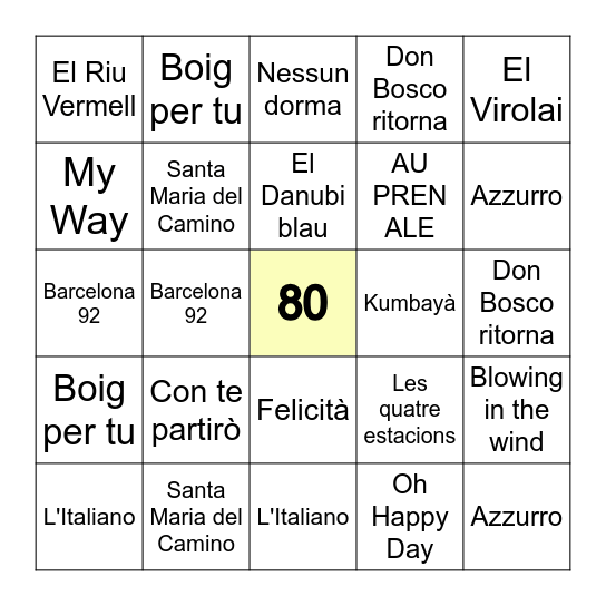 80 ANYS DE L'ISIDRE Bingo Card