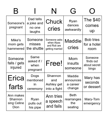 Courtney and Mikes Wedding Bingo Card