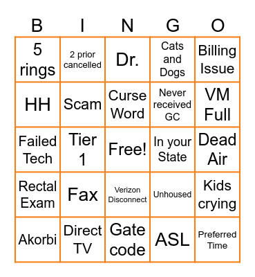 Call Bingo Card