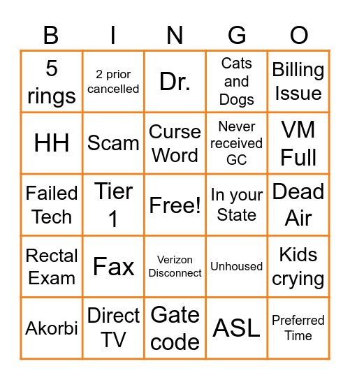 Call Bingo Card
