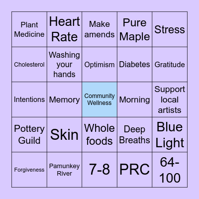 Community Wellness Bingo Card