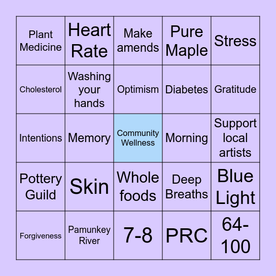 Community Wellness Bingo Card