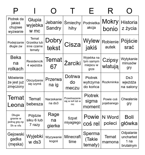 24h z Piotrusiem Bingo Card