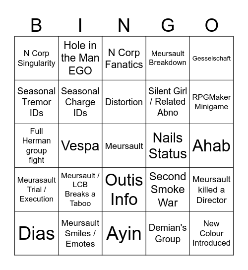 Canto 10 Bingo Board Bingo Card