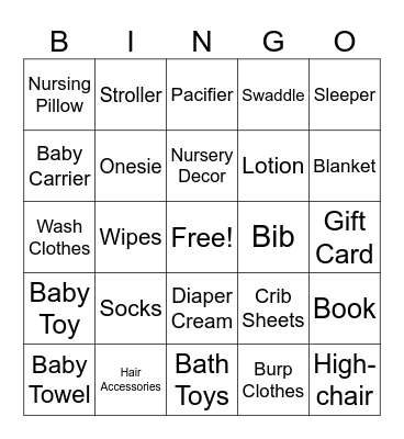 Baby Shower Bingo Card
