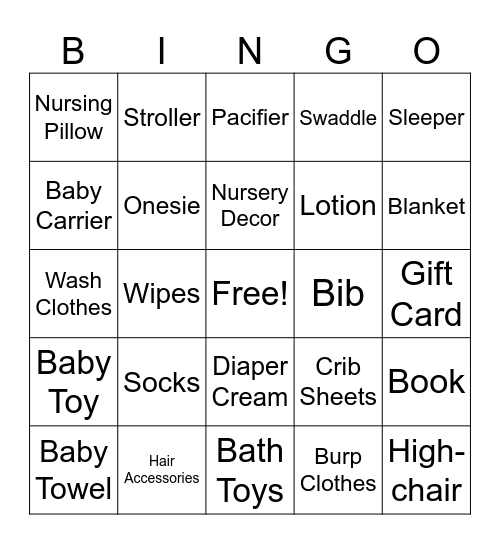 Baby Shower Bingo Card