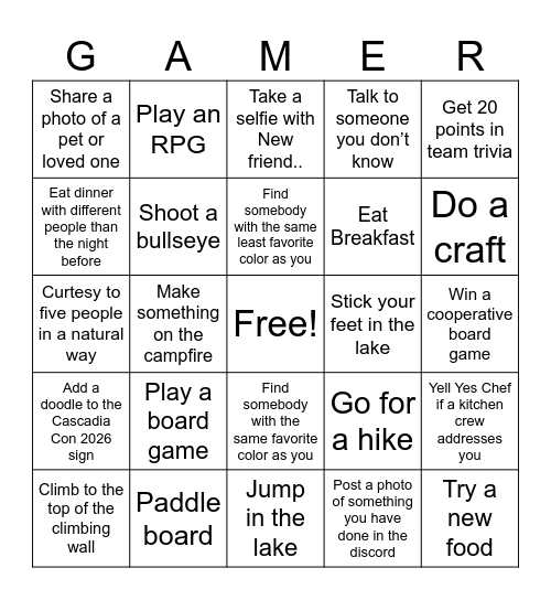 Best Camp Ever Bingo Card