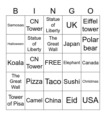 AROUND THE WORLD Bingo Card