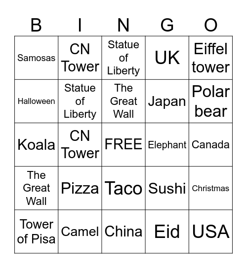 AROUND THE WORLD Bingo Card