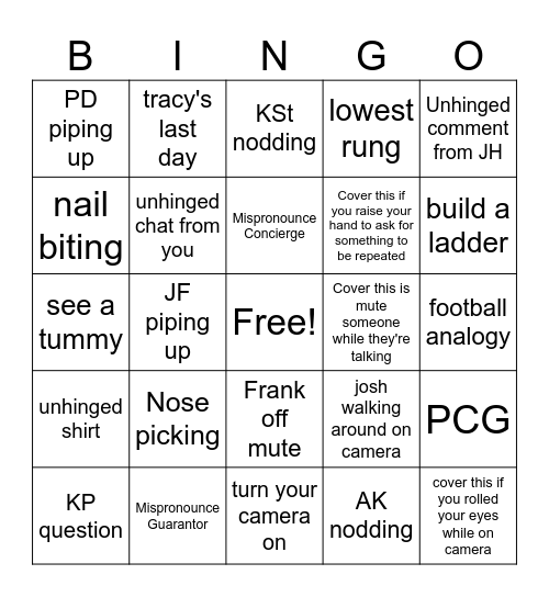CA Unhinged Bingo Card