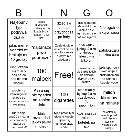 Twój stary monopolowy Bingo Card