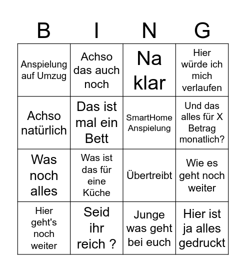 Wohnung Bingo Card