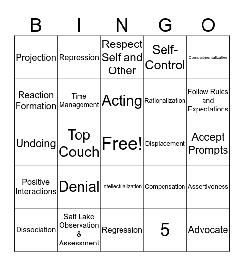 Defense Mechanisms Bingo Card