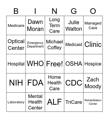 Health Care Systems Bingo Card