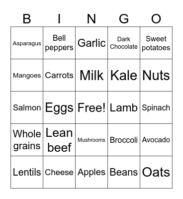 Healthy Eating Fun Facts Bingo Card