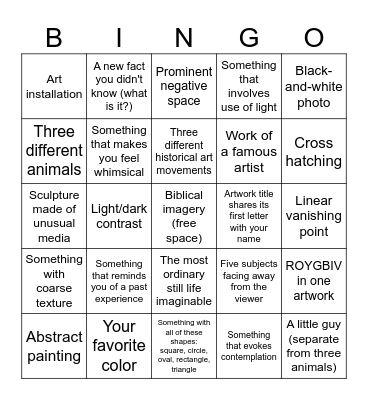 Art Museum Bingo Card