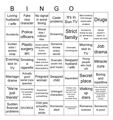 Indian serial bingo Card