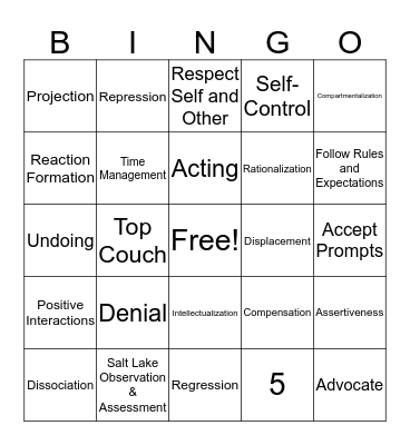 Defense Mechanisms Bingo Card