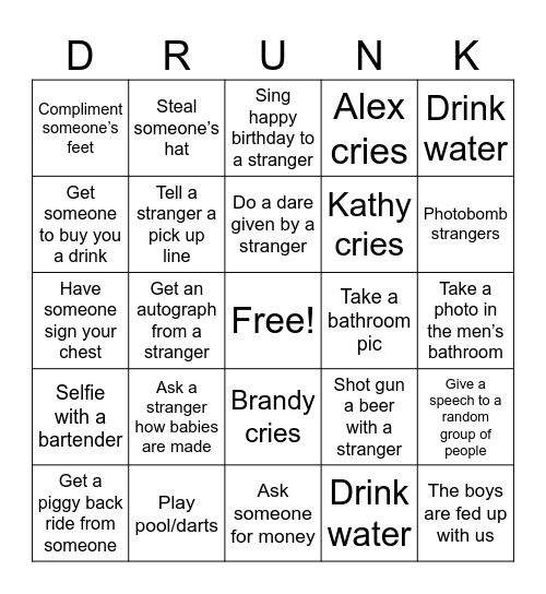 Jeep Run Bingo Card