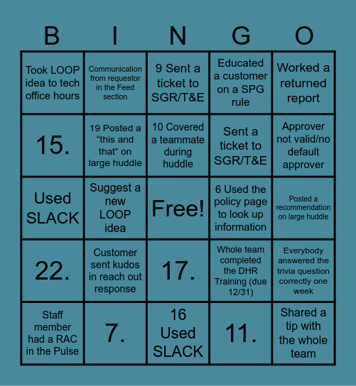 Team Building Bingo Card