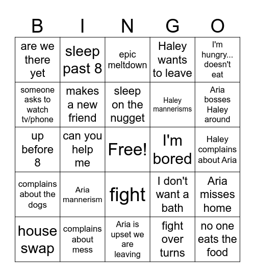 girls week Bingo Card