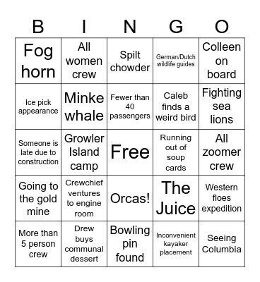 Glacier Spirit Bingo #1 Bingo Card
