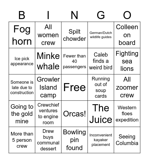 Glacier Spirit Bingo #1 Bingo Card