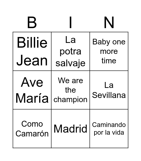 BINGO MUSICAL Bingo Card