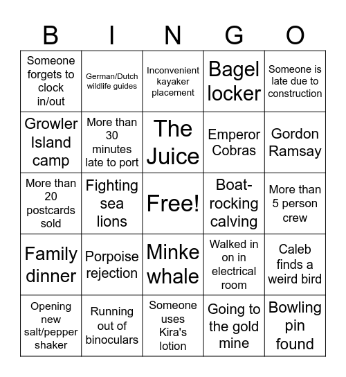 Valdez Spirit Bingo #1 Bingo Card