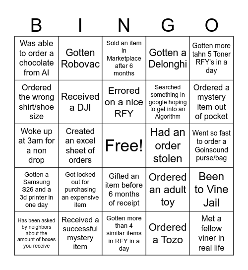 Vine Bingo Card