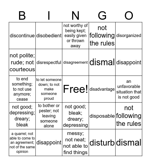 Dis- is Bingo Card