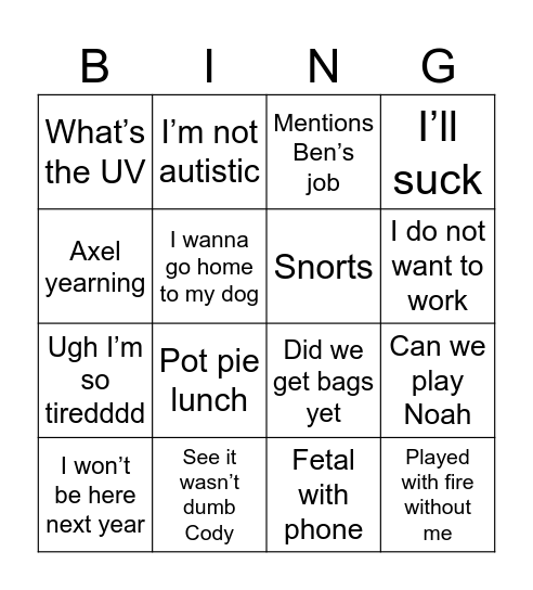 Lindsey Bingo Card
