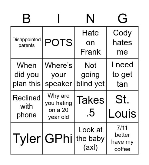 Lindsey bingo Card