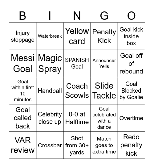 World Cup Bingo Card